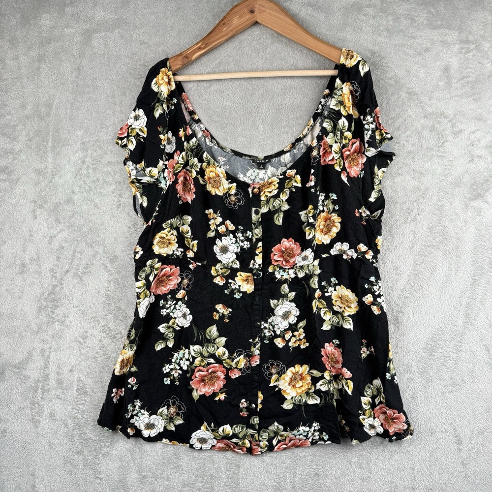 Torrid Babydoll Crepe Off-Shoulder Top Womens 4X Black Floral Fairy Grunge